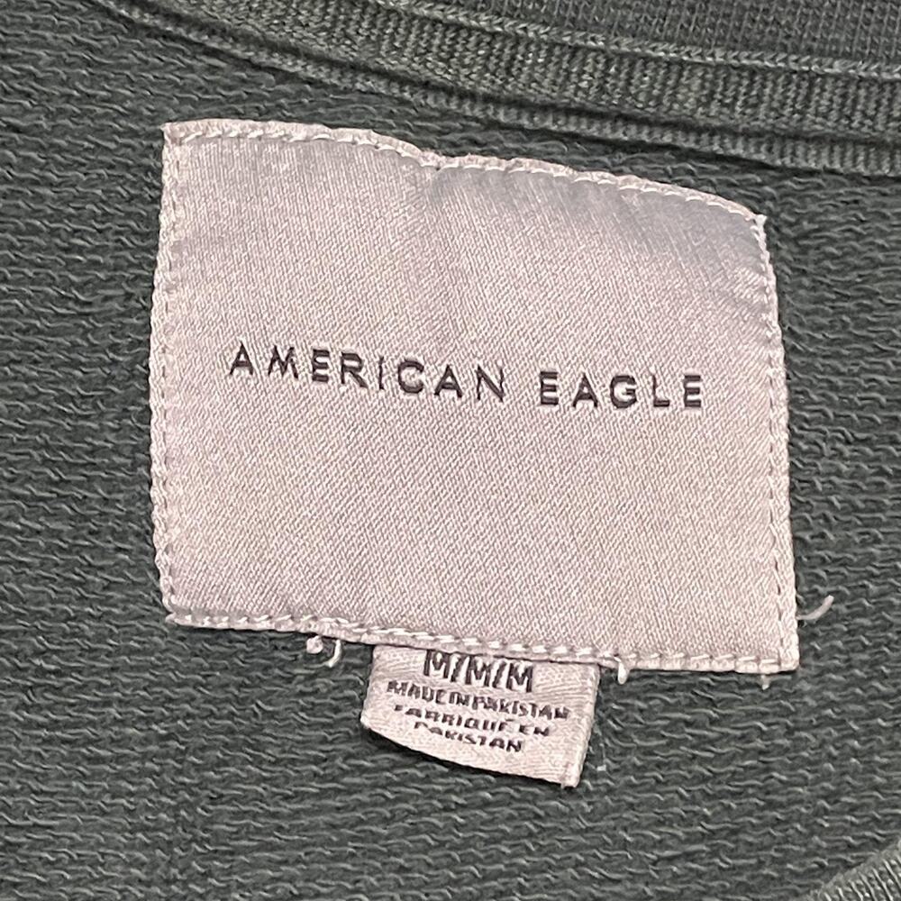 American Eagle Sweatshirt Mens M Green Pullover Fleece Crewneck Pockets Logo - Picture 3 of 12